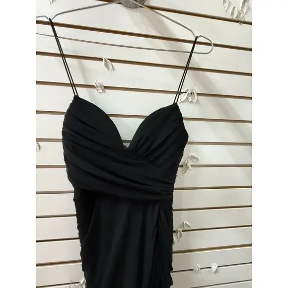 Nookie Nylon Moscow Ruched Asymmetric Maxi Evening Gown Black Women's Size L